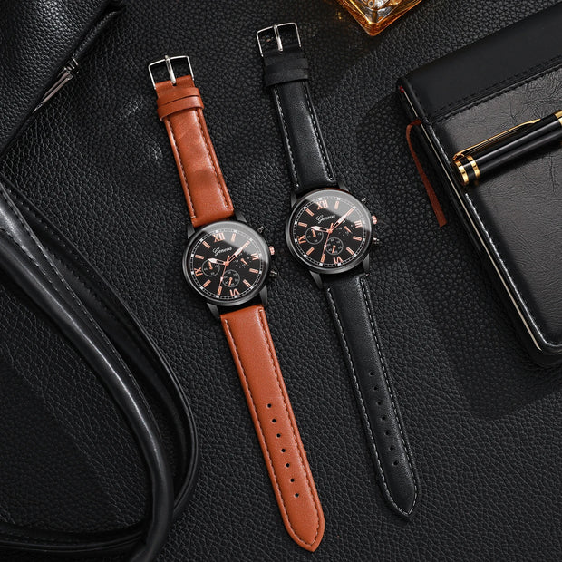 Business-Sport Leather Watch Set