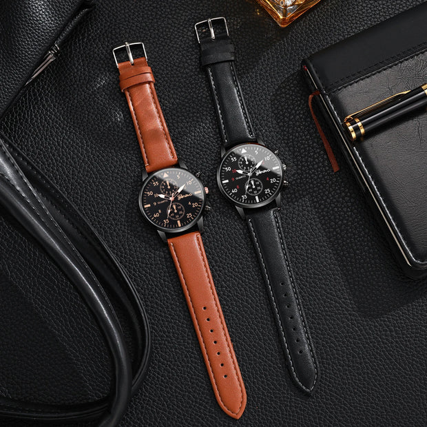 Business-Sport Leather Watch Set