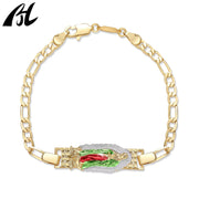 Virgen de Guadalupe Figaro Pulsera – Three-Tone Brass Charm